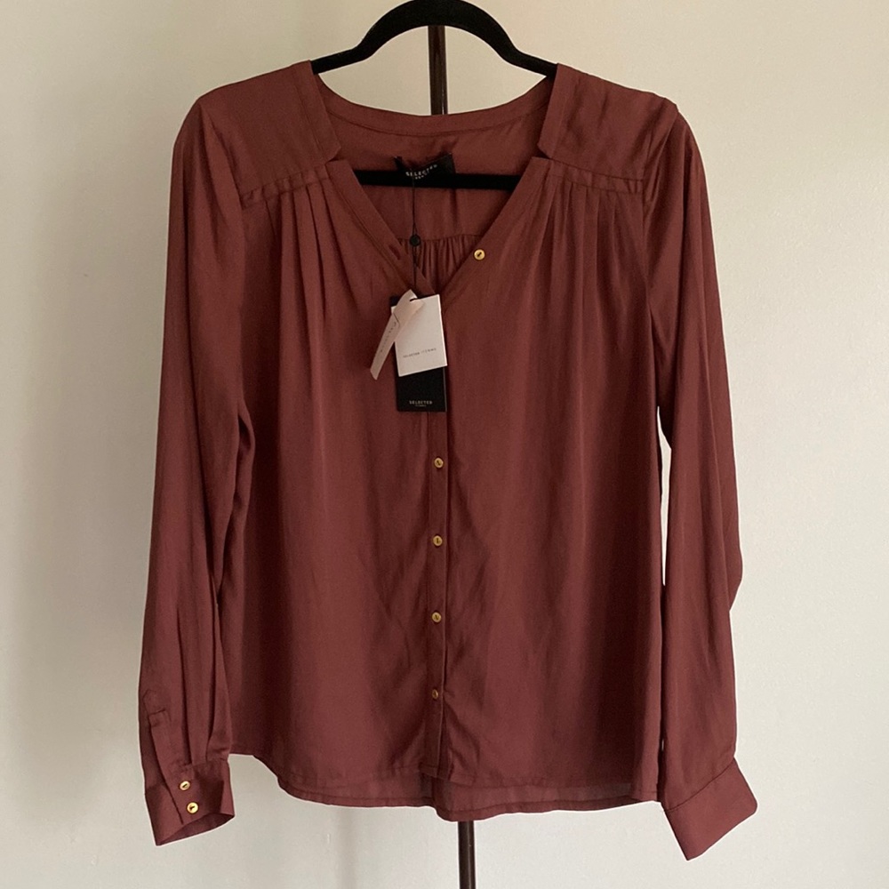 NWT Selected Femme Long Sleeve Brown Top